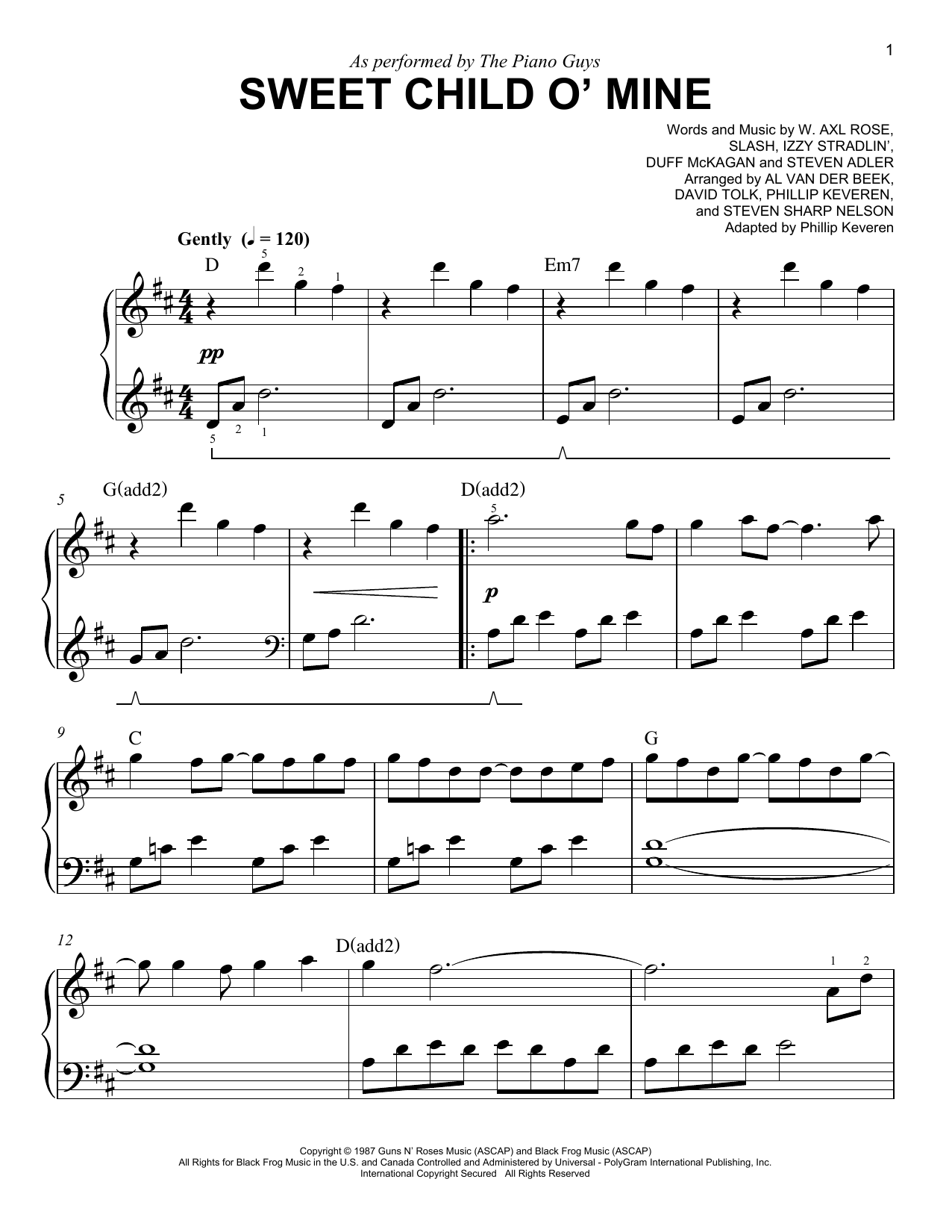 Download The Piano Guys Sweet Child O' Mine (arr. Phillip Keveren) Sheet Music and learn how to play Easy Piano PDF digital score in minutes