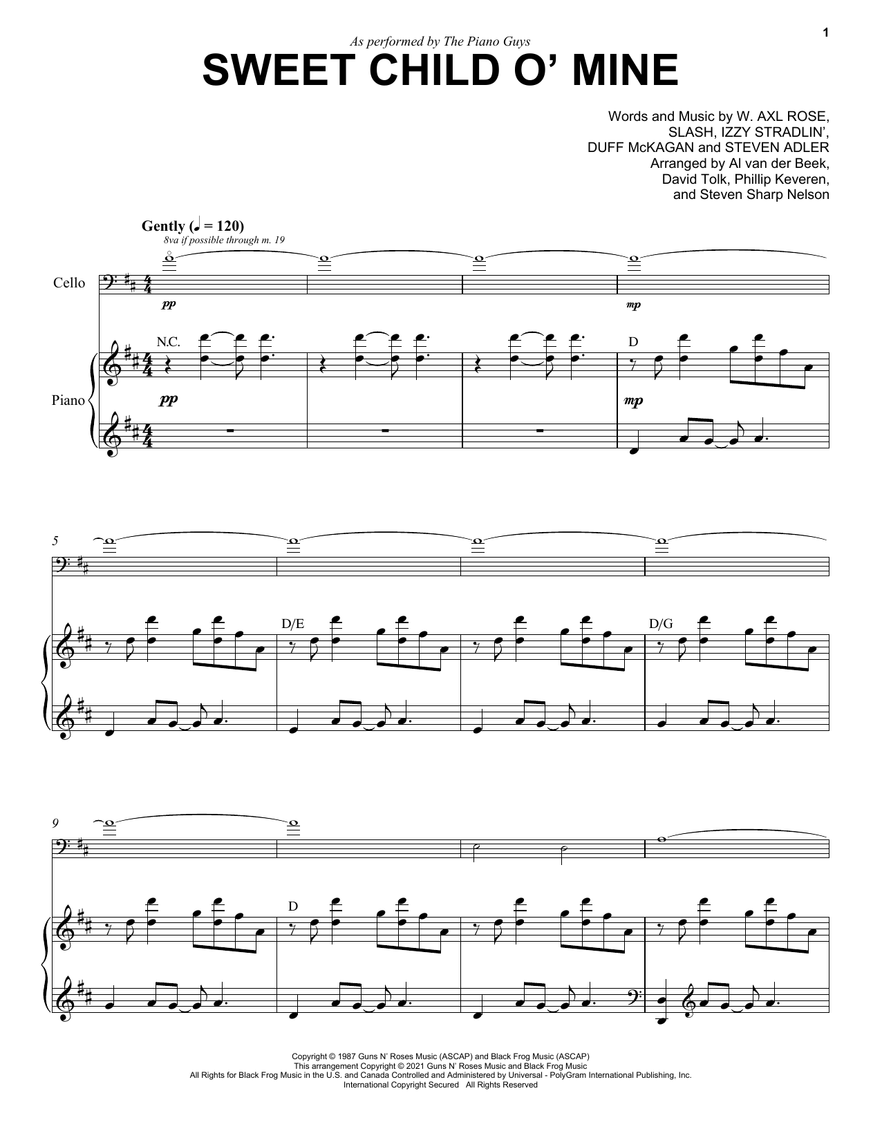 Download The Piano Guys Sweet Child O' Mine Sheet Music and learn how to play Cello and Piano PDF digital score in minutes