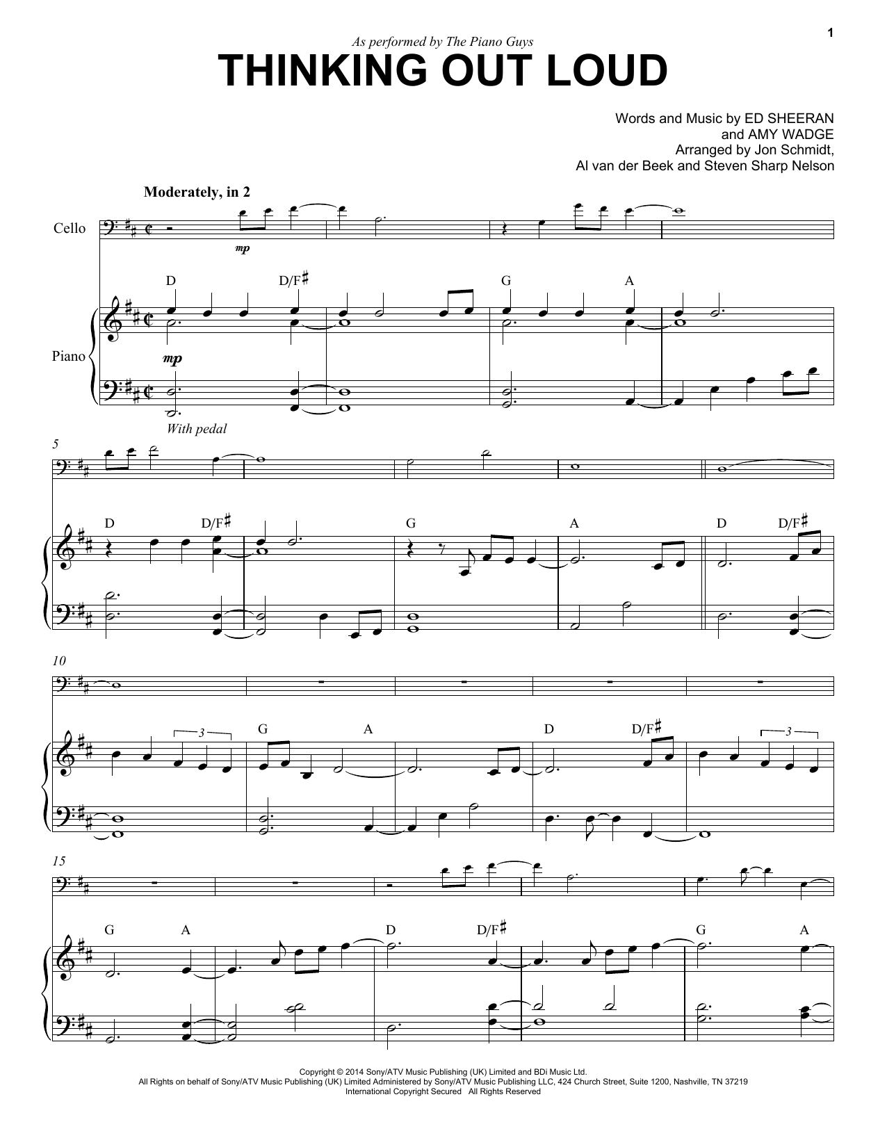 Download The Piano Guys Thinking Out Loud Sheet Music and learn how to play Cello and Piano PDF digital score in minutes