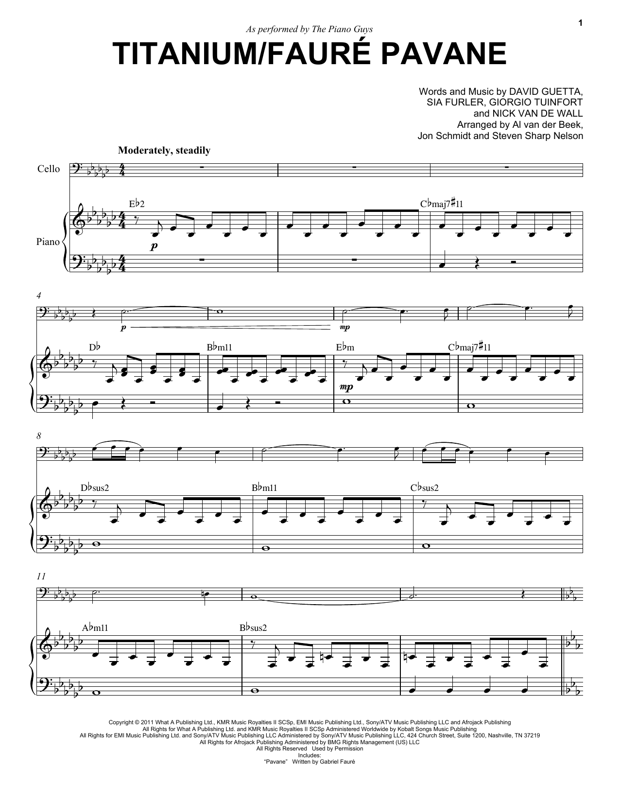 Download The Piano Guys Titanium/Fauré Pavane Sheet Music and learn how to play Cello and Piano PDF digital score in minutes
