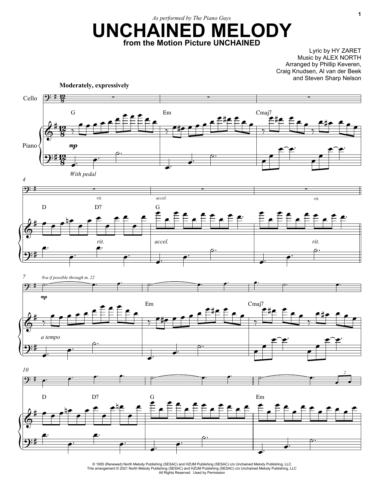 Download The Piano Guys Unchained Melody Sheet Music and learn how to play Cello and Piano PDF digital score in minutes