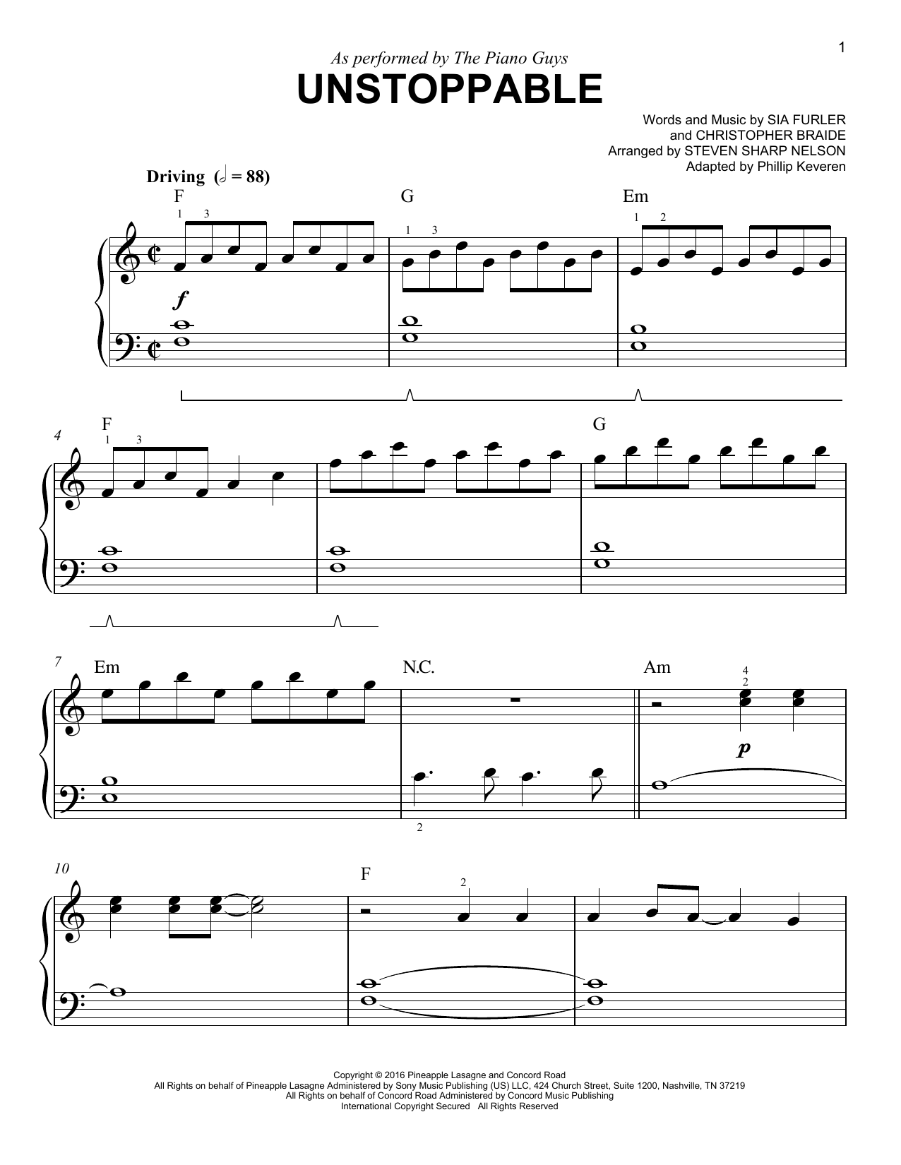 Download The Piano Guys Unstoppable (arr. Phillip Keveren) Sheet Music and learn how to play Easy Piano PDF digital score in minutes