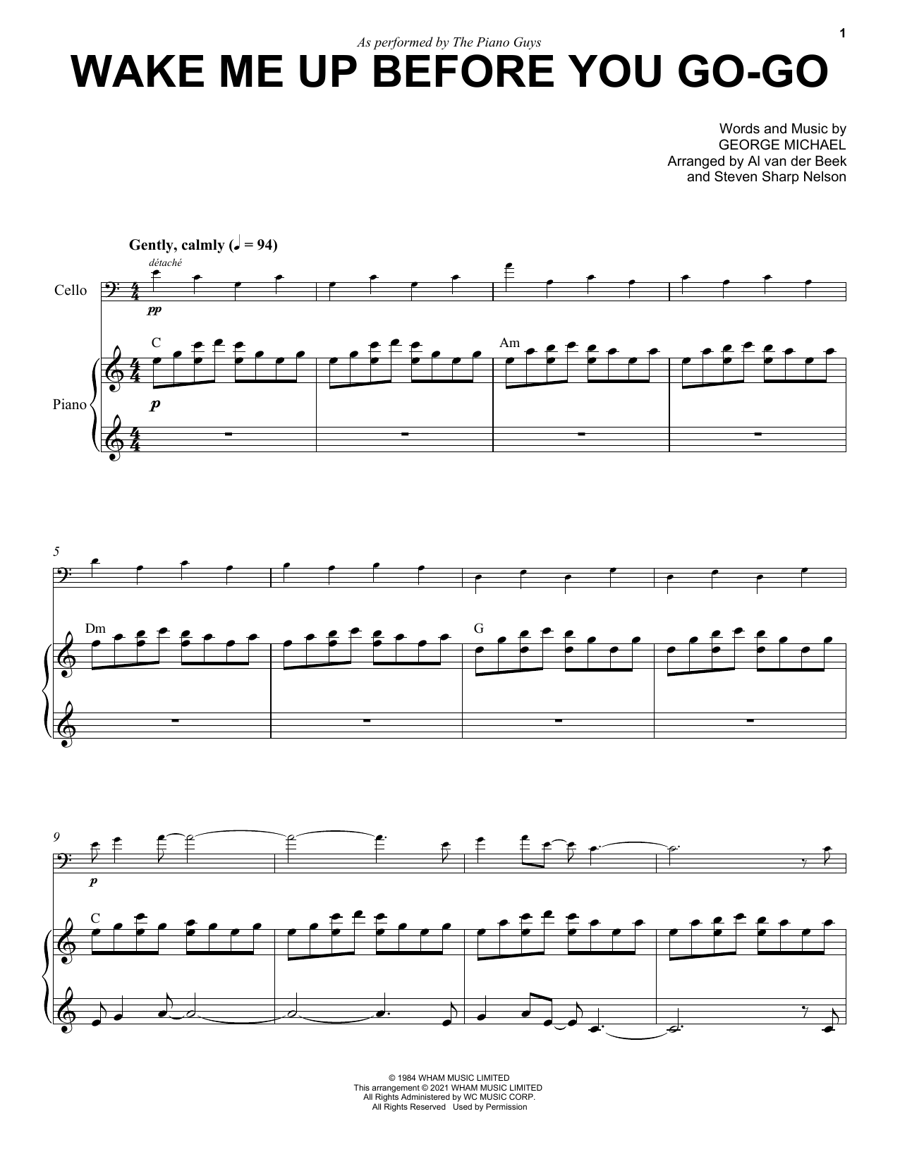 Download The Piano Guys Wake Me Up Before You Go-Go Sheet Music and learn how to play Cello and Piano PDF digital score in minutes