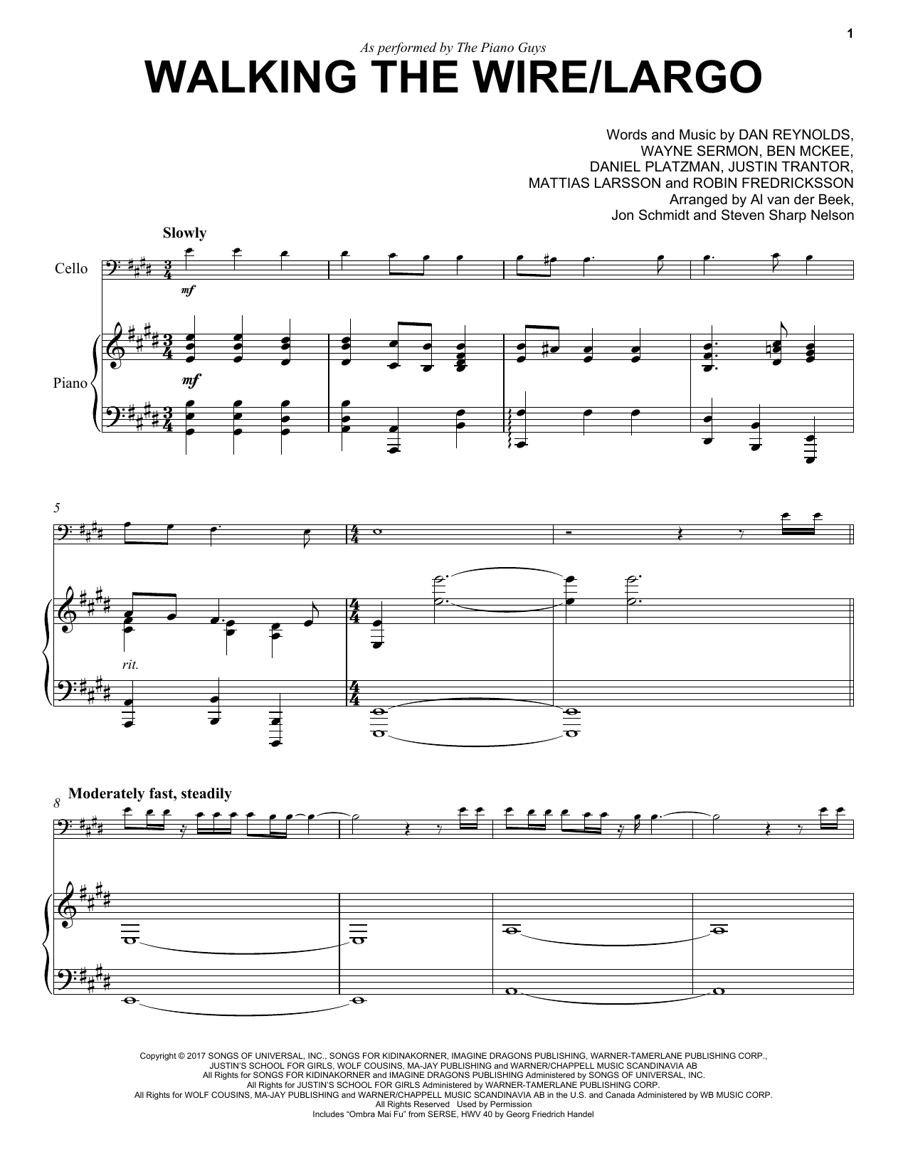 Download The Piano Guys Walking The Wire / Largo Sheet Music and learn how to play Cello and Piano PDF digital score in minutes