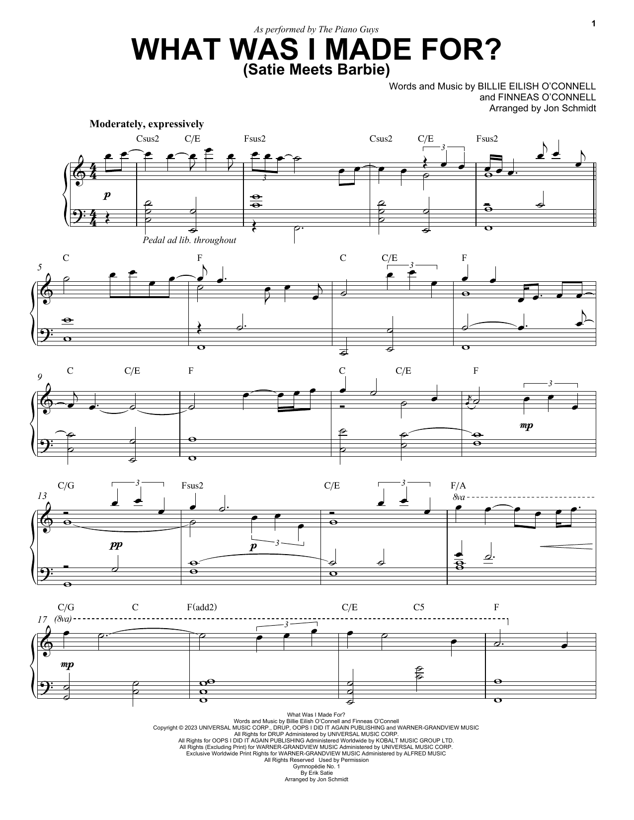 Download The Piano Guys What Was I Made For? (Satie Meets Barbie) Sheet Music and learn how to play Piano Solo PDF digital score in minutes