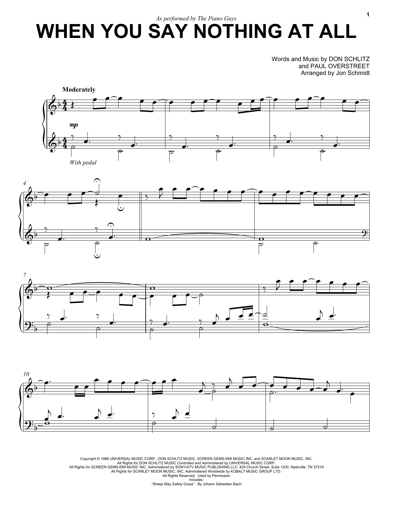 Download The Piano Guys When You Say Nothing At All Sheet Music and learn how to play Piano PDF digital score in minutes