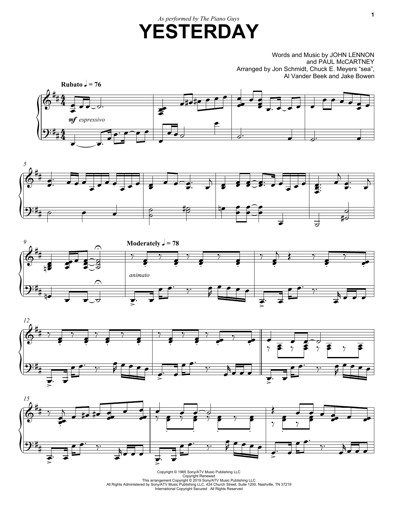 Download The Piano Guys Yesterday Sheet Music and learn how to play Cello and Piano PDF digital score in minutes