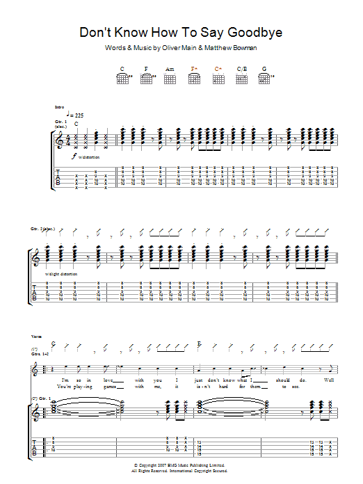 Download The Pigeon Detectives Don't Know How To Say Goodbye Sheet Music and learn how to play Guitar Tab PDF digital score in minutes