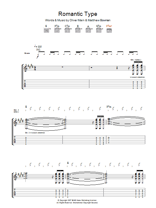 Download The Pigeon Detectives Romantic Type Sheet Music and learn how to play Lyrics & Chords PDF digital score in minutes