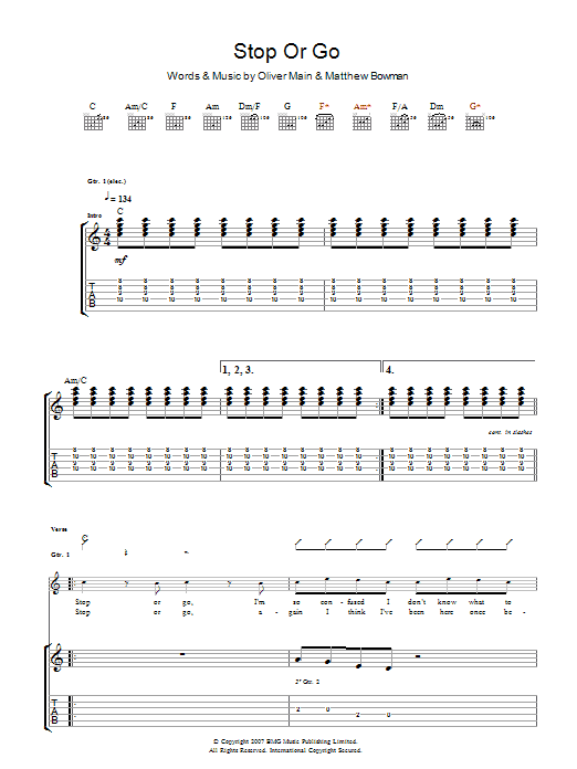 Download The Pigeon Detectives Stop Or Go Sheet Music and learn how to play Guitar Tab PDF digital score in minutes