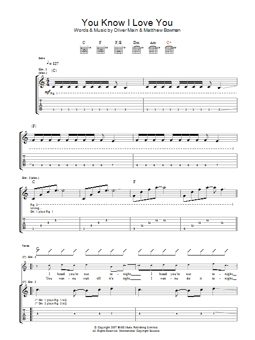 Download The Pigeon Detectives You Know I Love You Sheet Music and learn how to play Guitar Tab PDF digital score in minutes