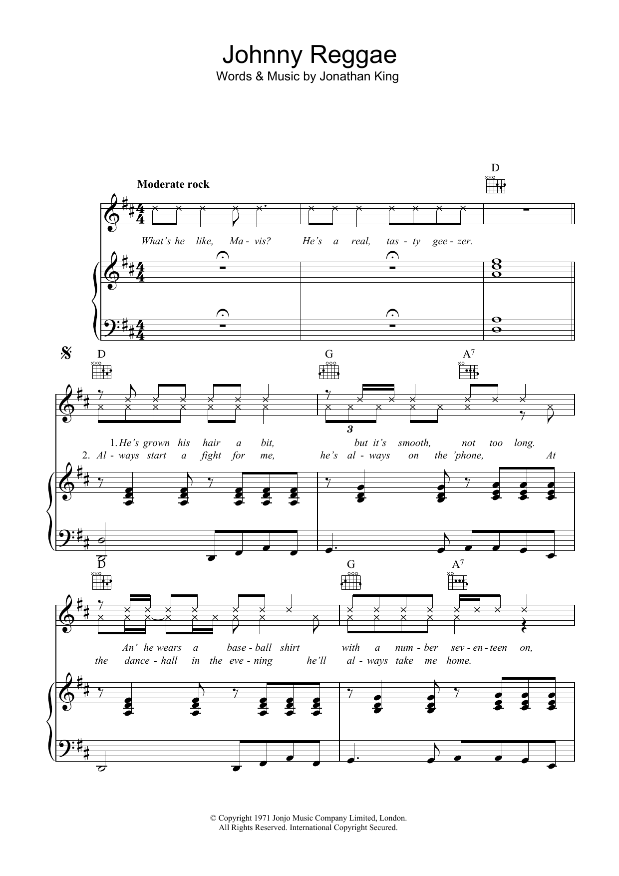 Download The Piglets Johnny Reggae Sheet Music and learn how to play Piano, Vocal & Guitar (Right-Hand Melody) PDF digital score in minutes