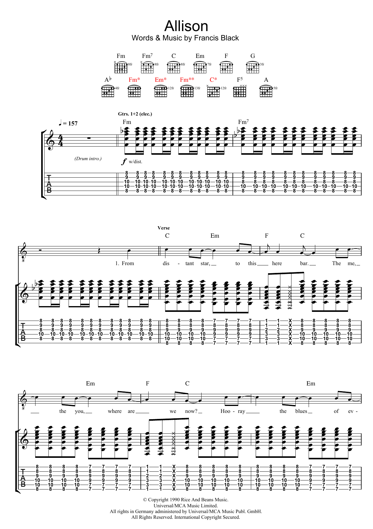 Download The Pixies Allison Sheet Music and learn how to play Guitar Tab PDF digital score in minutes