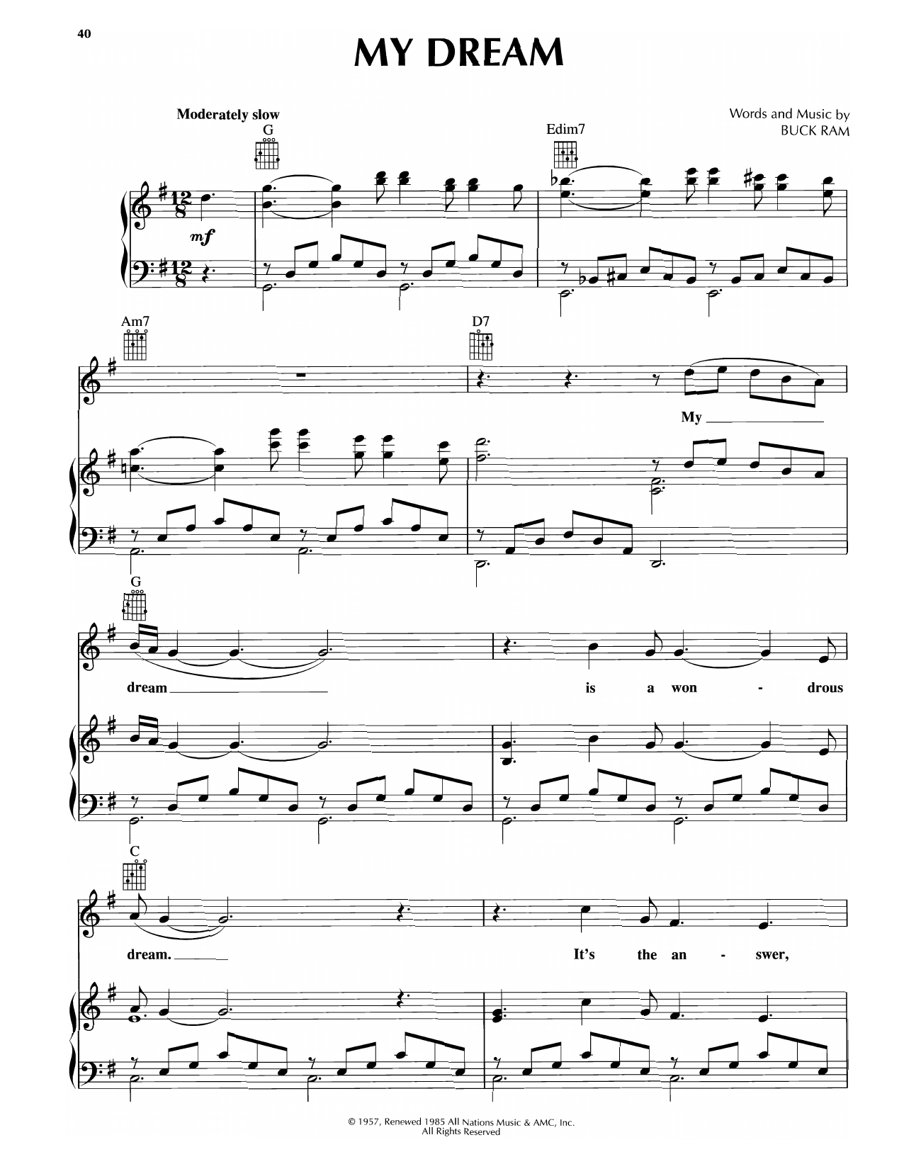 Download The Platters My Dream Sheet Music and learn how to play Piano, Vocal & Guitar Chords (Right-Hand Melody) PDF digital score in minutes