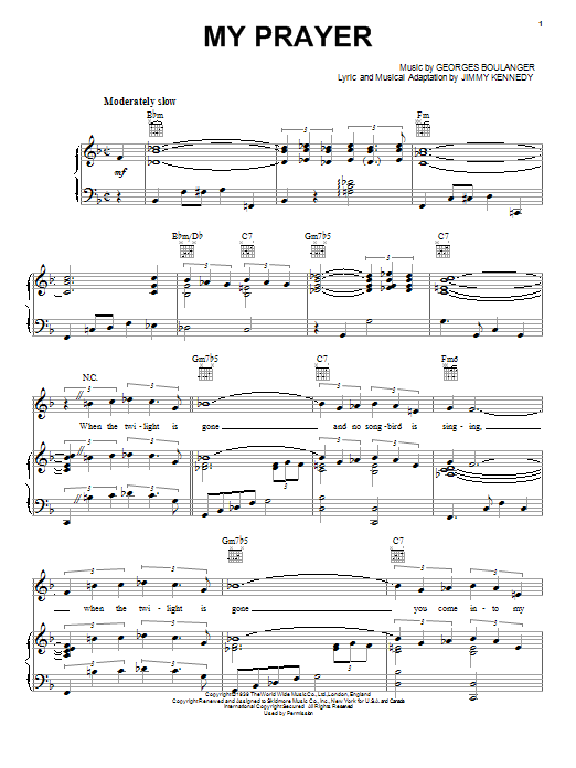 Download The Platters My Prayer Sheet Music and learn how to play Piano, Vocal & Guitar (Right-Hand Melody) PDF digital score in minutes