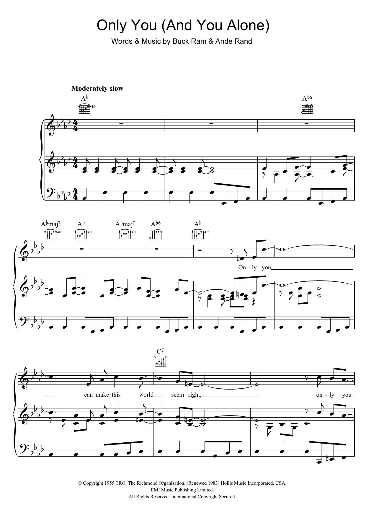 Download The Platters Only You (And You Alone) Sheet Music and learn how to play Piano, Vocal & Guitar (Right-Hand Melody) PDF digital score in minutes