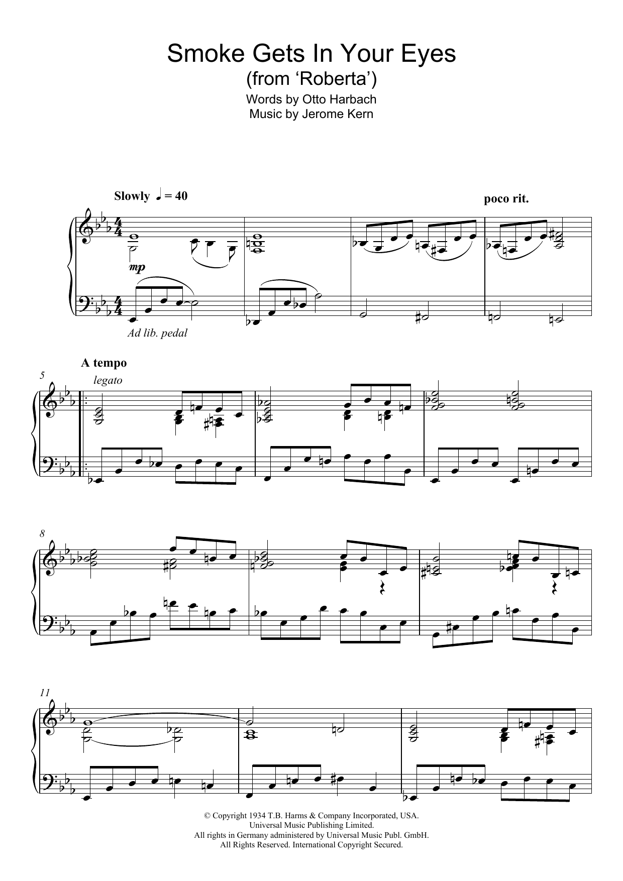 Download Jerome Kern Smoke Gets In Your Eyes (from 'Roberta') Sheet Music and learn how to play Piano PDF digital score in minutes