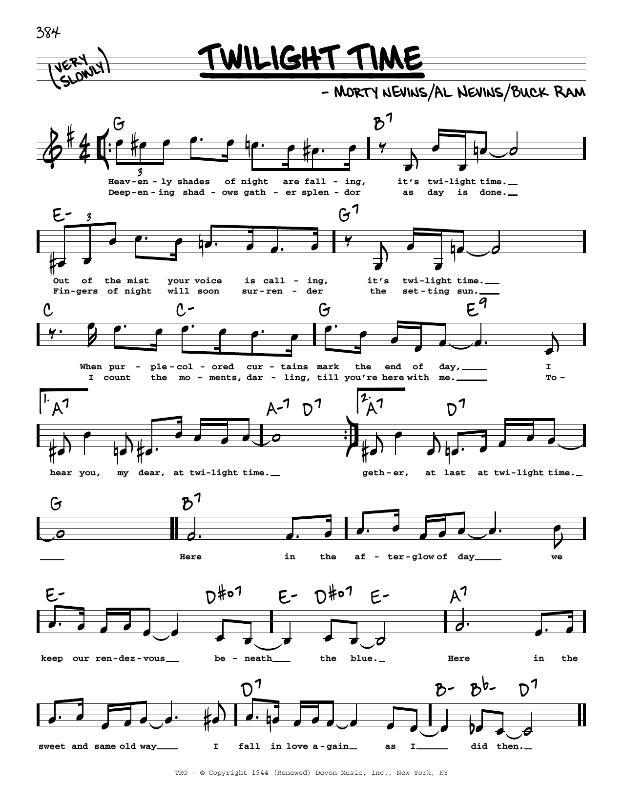 Download The Platters Twilight Time (Low Voice) Sheet Music and learn how to play Real Book – Melody, Lyrics & Chords PDF digital score in minutes