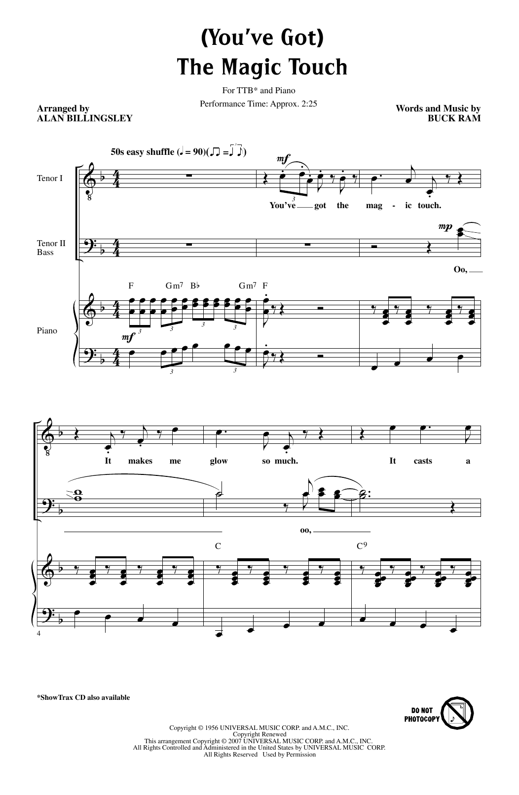 Download The Platters (You've Got) The Magic Touch (arr. Alan Billingsley) Sheet Music and learn how to play TTBB Choir PDF digital score in minutes