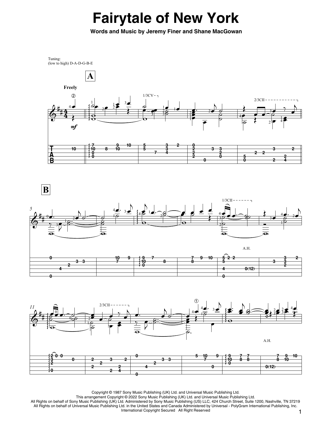 Download The Pogues & Kirsty MacColl Fairytale Of New York (arr. David Jaggs) Sheet Music and learn how to play Solo Guitar PDF digital score in minutes