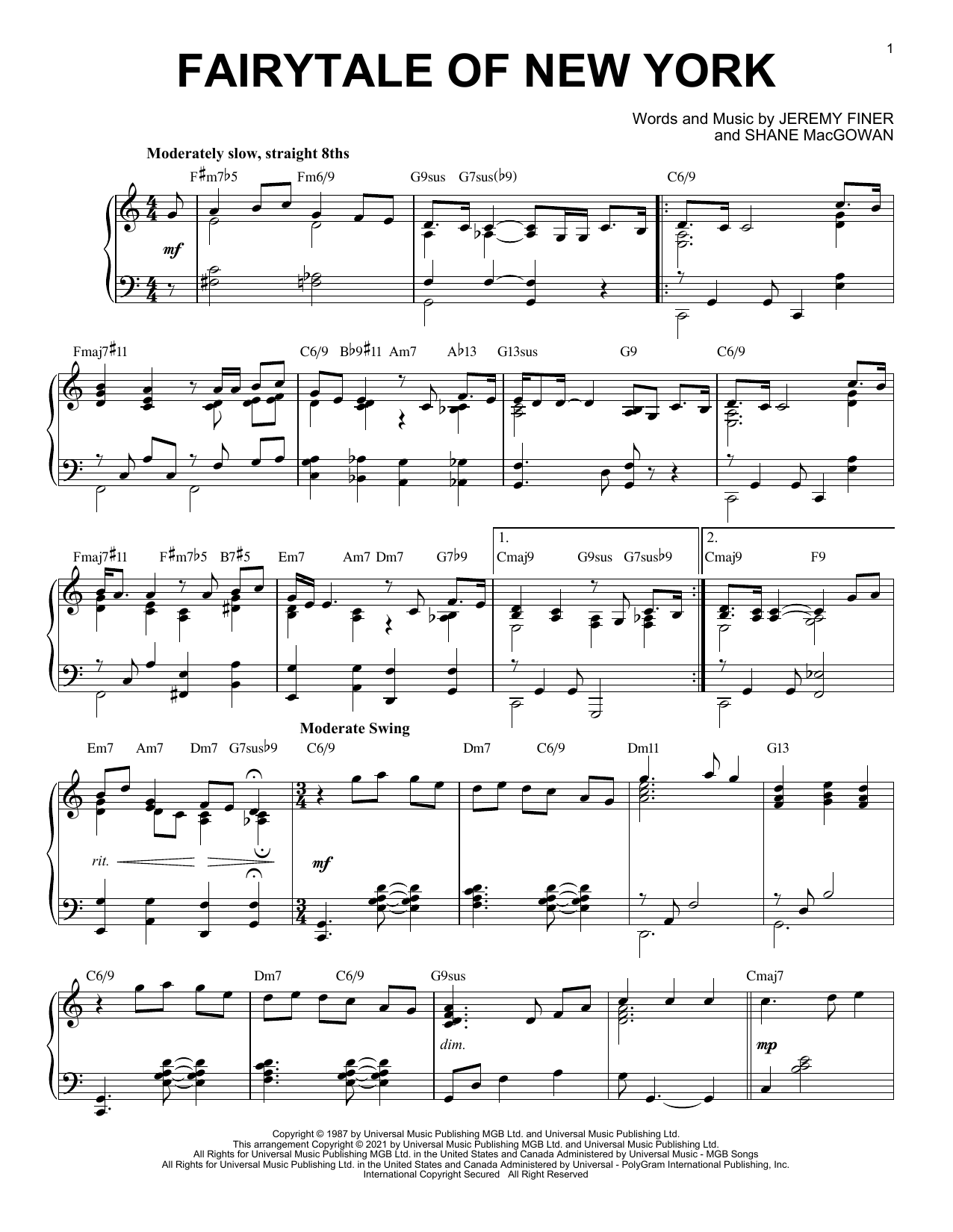 Download The Pogues featuring Kirsty MacColl Fairytale Of New York [Jazz version] (arr. Brent Edstrom) Sheet Music and learn how to play Piano Solo PDF digital score in minutes