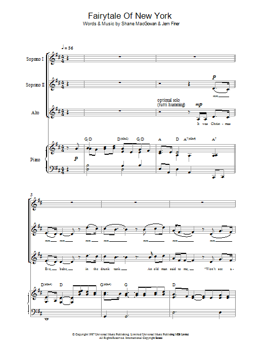 Download The Pogues & Kirsty MacColl Fairytale Of New York Sheet Music and learn how to play Super Easy Piano PDF digital score in minutes