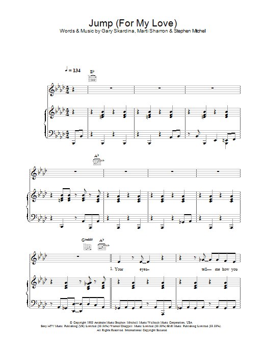 Download The Pointer Sisters Jump (For My Love) Sheet Music and learn how to play Piano, Vocal & Guitar PDF digital score in minutes