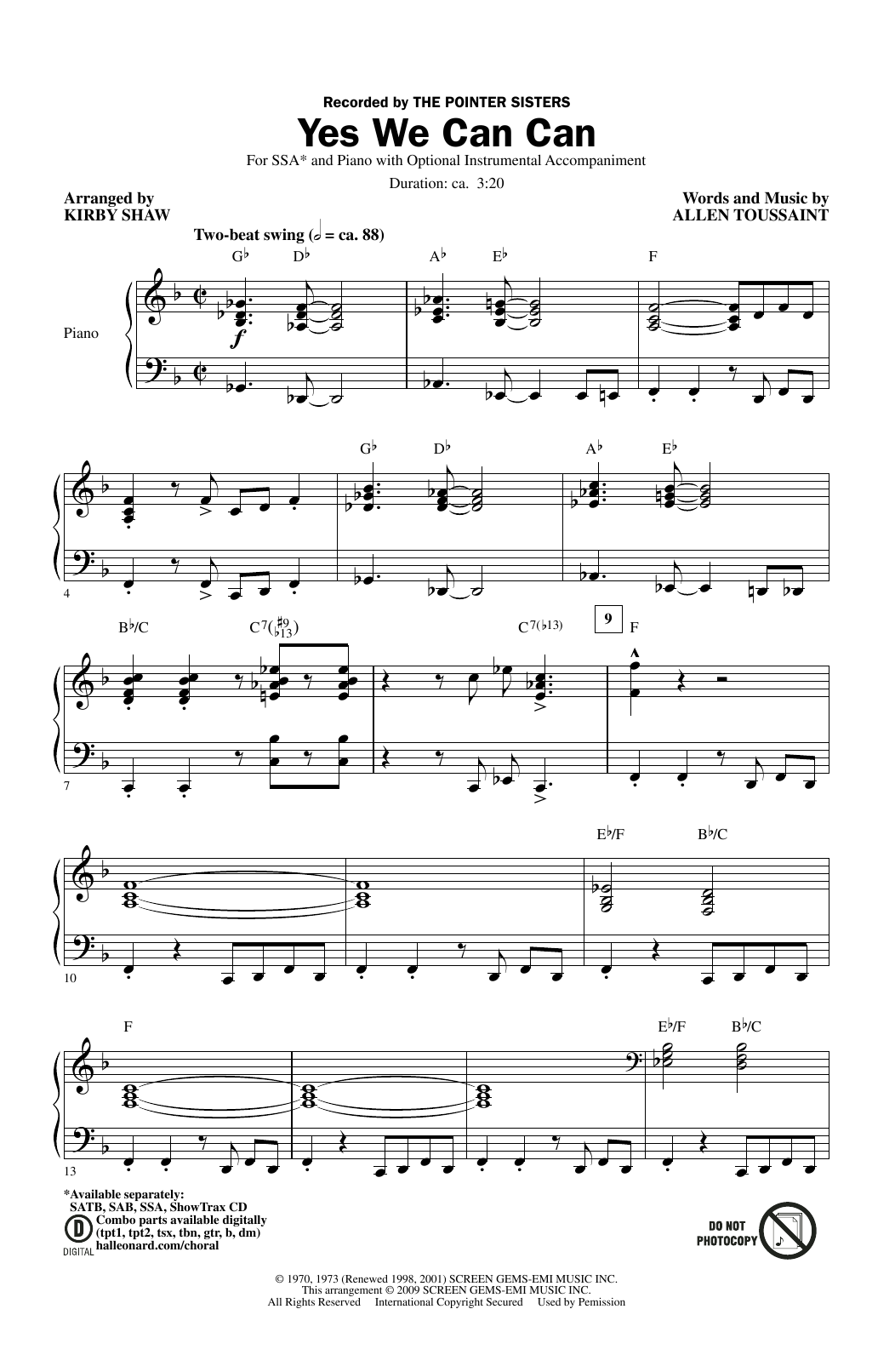 Download The Pointer Sisters Yes We Can Can (arr. Kirby Shaw) Sheet Music and learn how to play SSA Choir PDF digital score in minutes