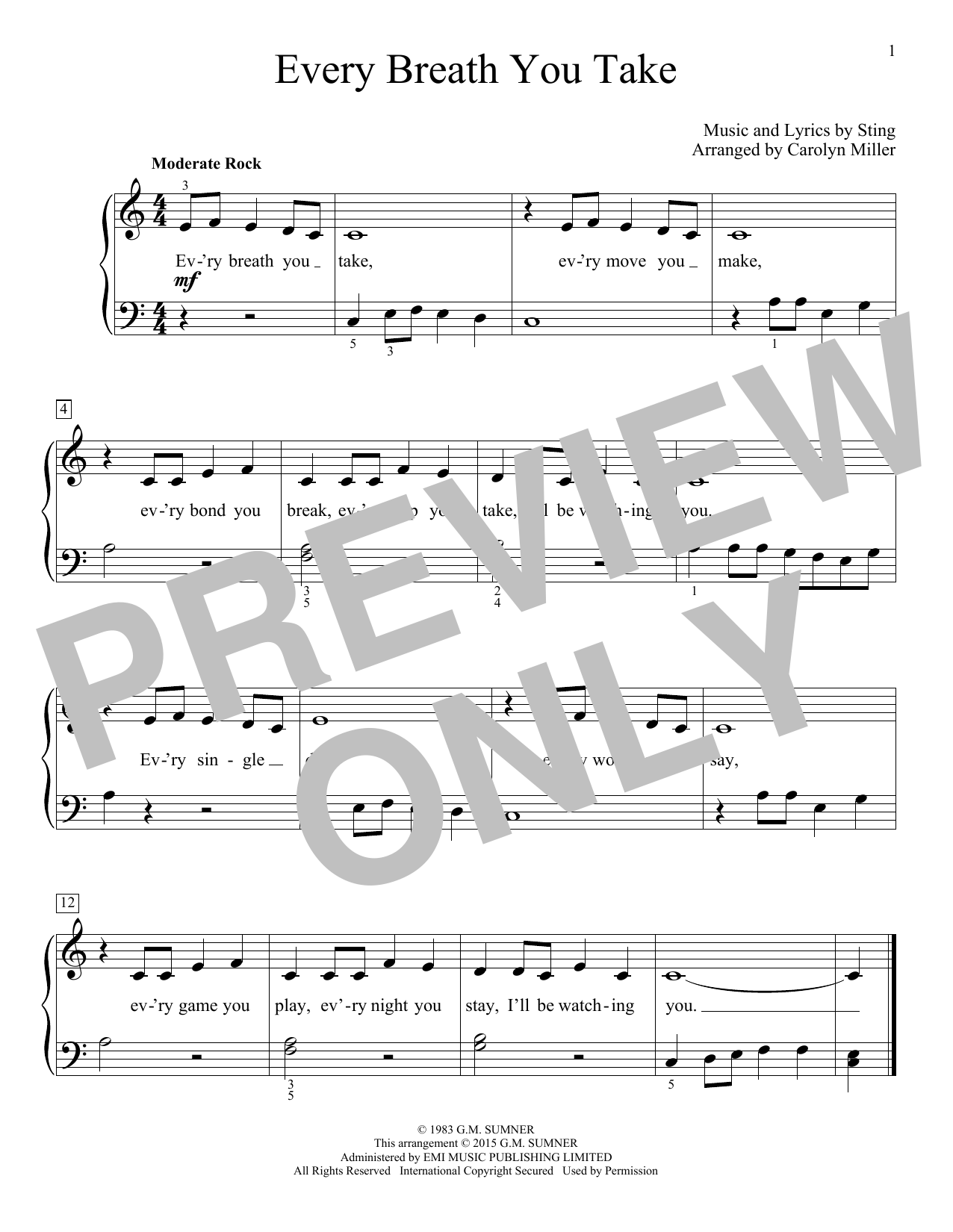 Download The Police Every Breath You Take Sheet Music and learn how to play Easy Piano PDF digital score in minutes