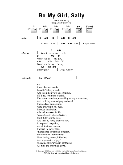 Download The Police Be My Girl, Sally Sheet Music and learn how to play Lyrics & Chords PDF digital score in minutes