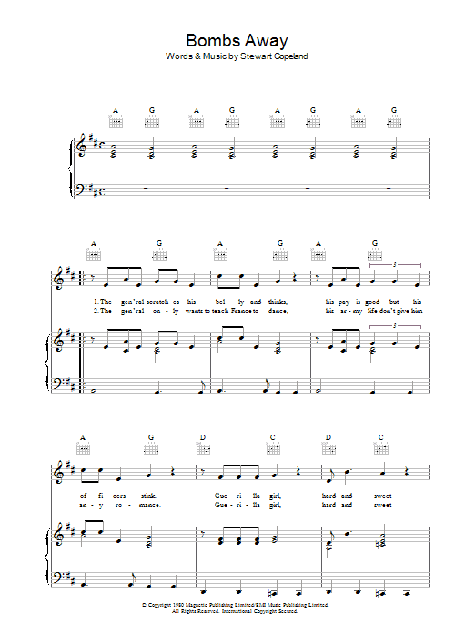 Download The Police Bombs Away Sheet Music and learn how to play Piano, Vocal & Guitar (Right-Hand Melody) PDF digital score in minutes