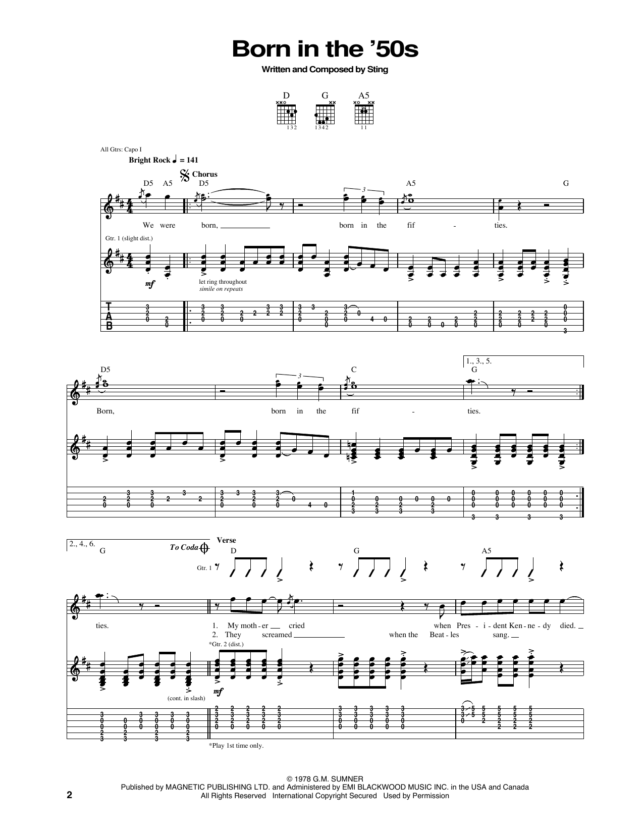 Download The Police Born In The 50's Sheet Music and learn how to play Guitar Tab PDF digital score in minutes
