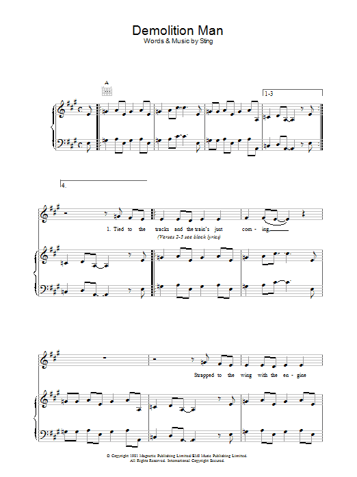 Download The Police Demolition Man Sheet Music and learn how to play Piano, Vocal & Guitar PDF digital score in minutes