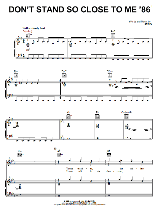 Download The Police Don't Stand So Close To Me '86 Sheet Music and learn how to play Piano, Vocal & Guitar (Right-Hand Melody) PDF digital score in minutes