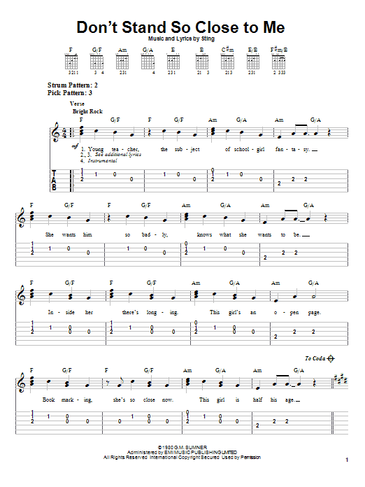Download The Police Don't Stand So Close To Me Sheet Music and learn how to play Lyrics & Chords PDF digital score in minutes