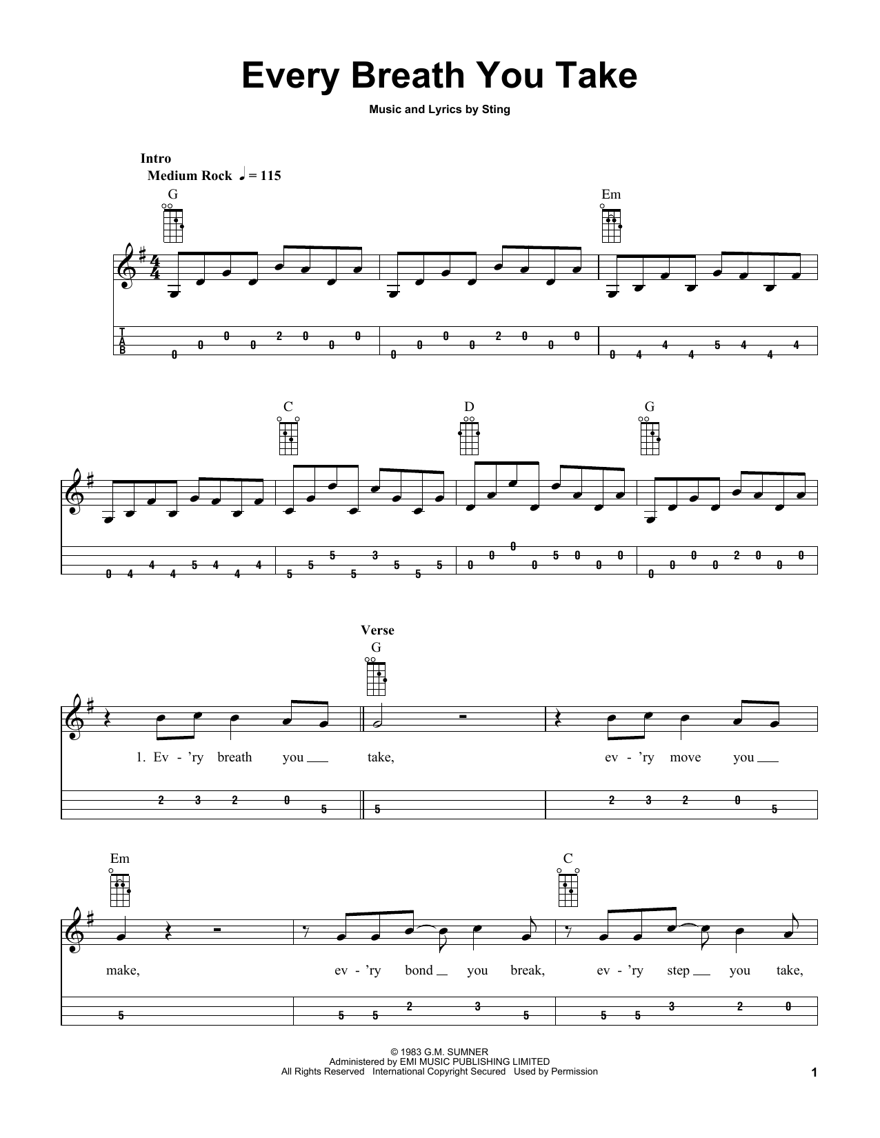 Download The Police Every Breath You Take (arr. Bobby Westfall) Sheet Music and learn how to play Mandolin PDF digital score in minutes