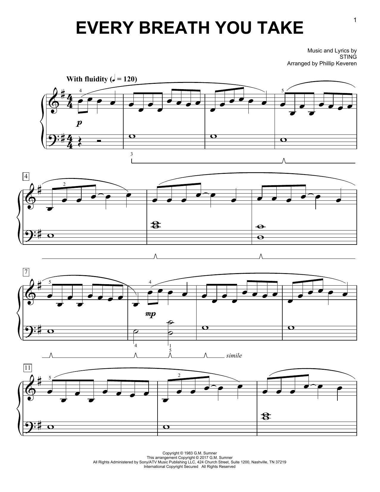 Download Phillip Keveren Every Breath You Take Sheet Music and learn how to play Easy Piano PDF digital score in minutes