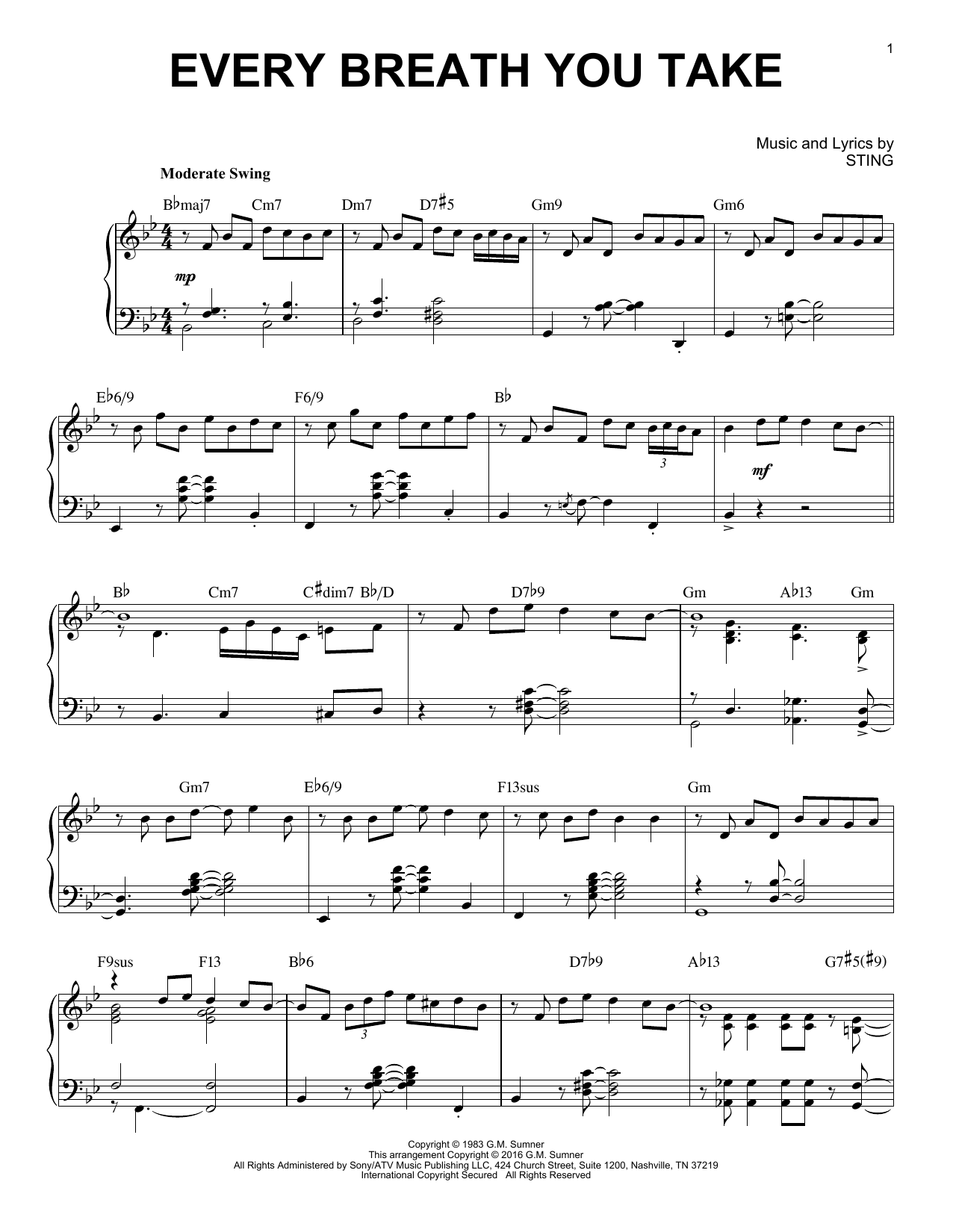 Download The Police Every Breath You Take Sheet Music and learn how to play Piano PDF digital score in minutes