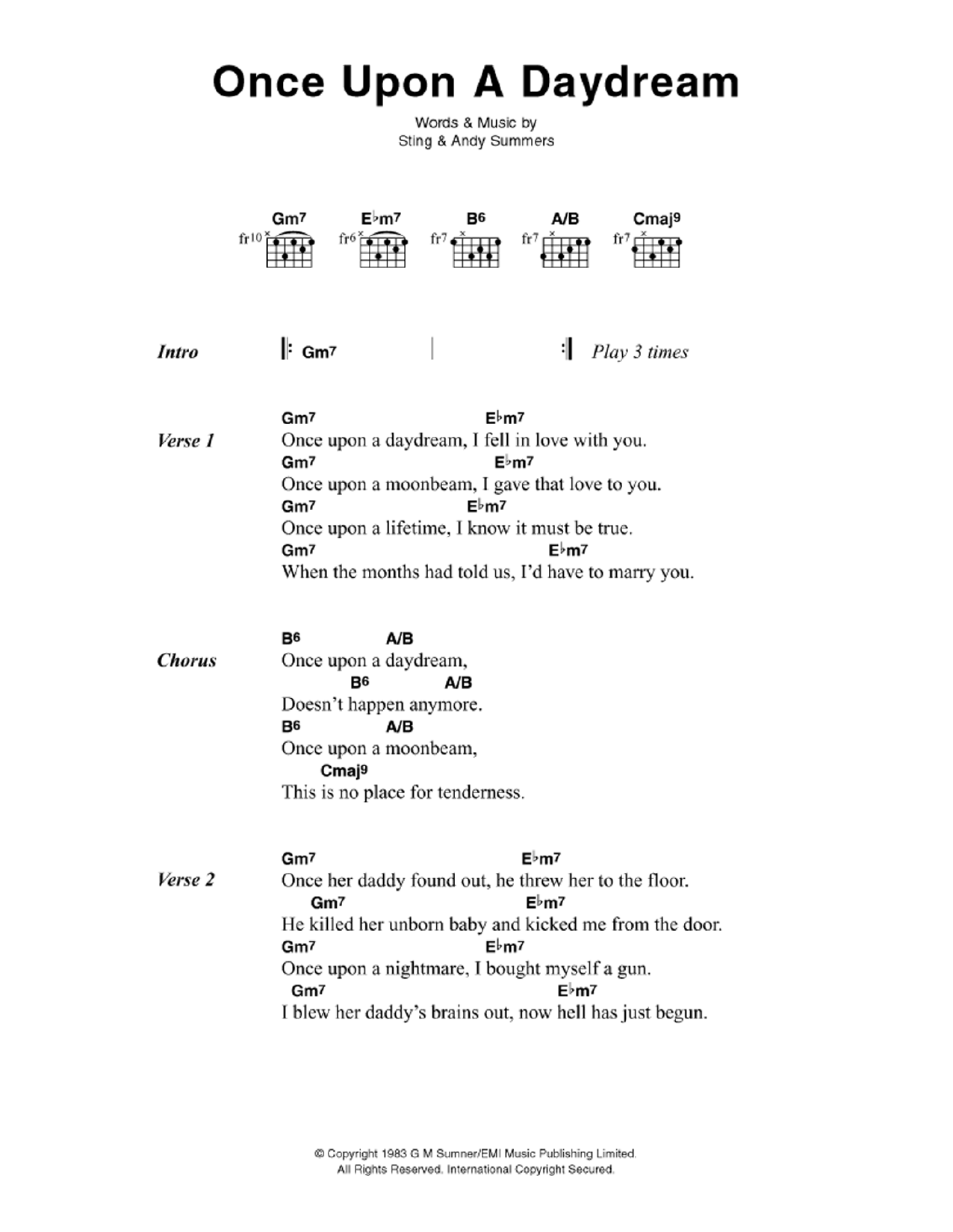 Download The Police Once Upon A Daydream Sheet Music and learn how to play Lyrics & Chords PDF digital score in minutes