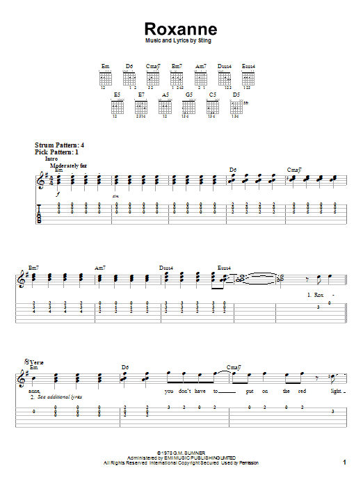 Download The Police Roxanne Sheet Music and learn how to play Piano, Vocal & Guitar PDF digital score in minutes