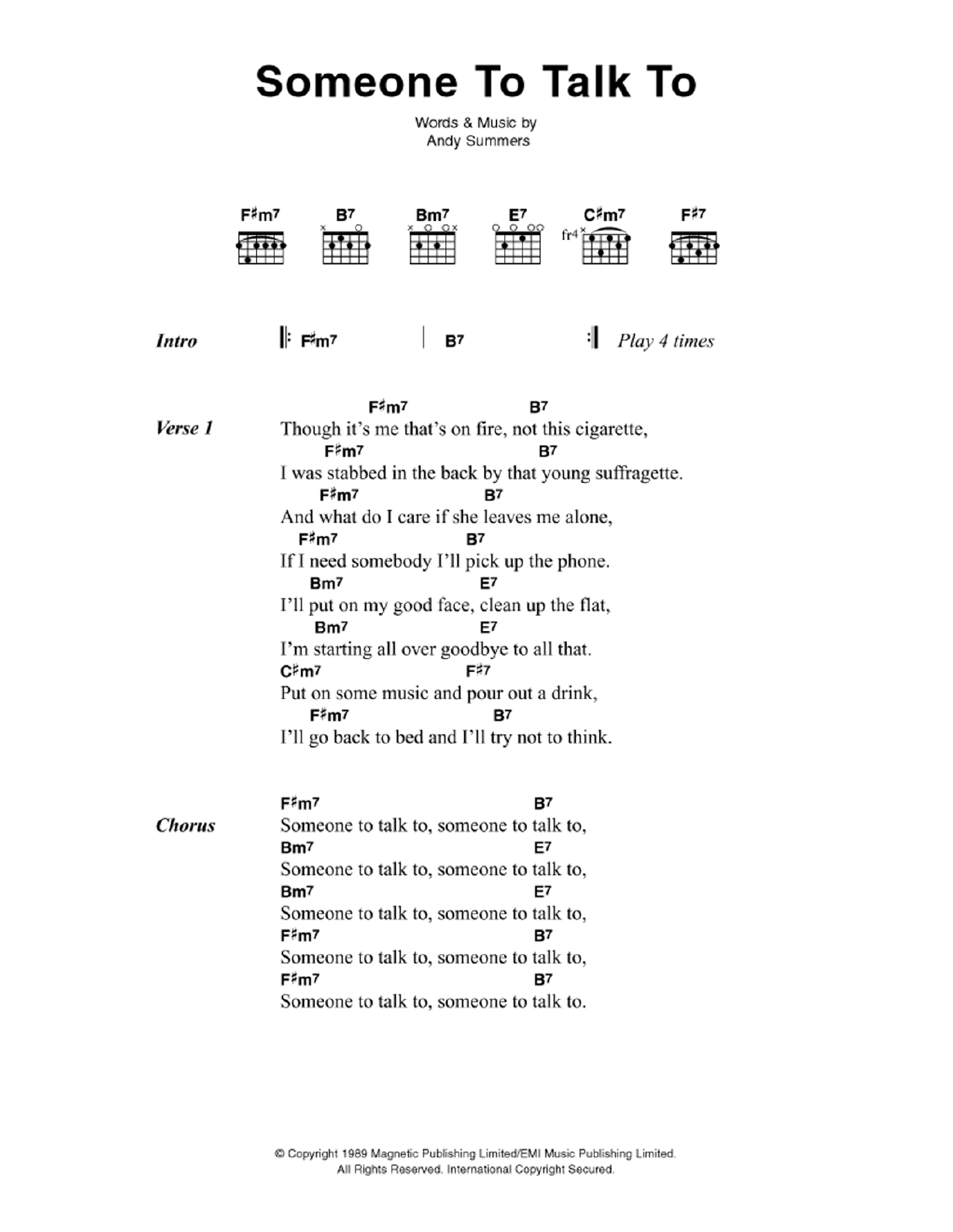 Download The Police Someone To Talk To Sheet Music and learn how to play Lyrics & Chords PDF digital score in minutes