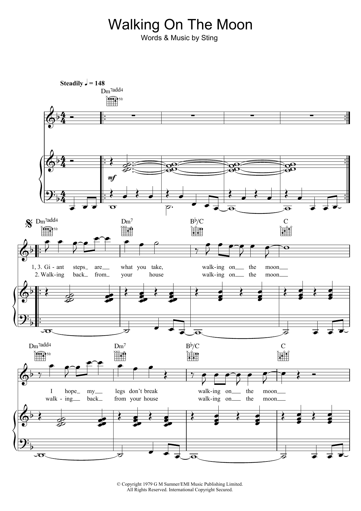 Download The Police Walking On The Moon Sheet Music and learn how to play Lyrics & Chords PDF digital score in minutes