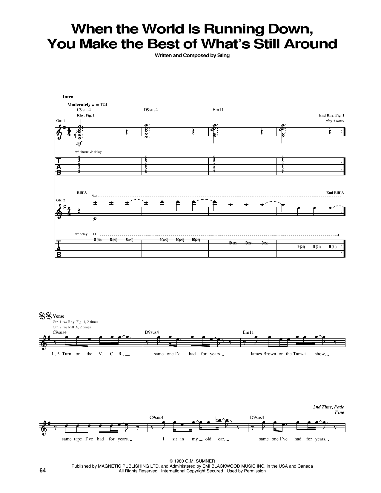 Download The Police When The World Is Running Down, You Make The Best Of What's Still Around Sheet Music and learn how to play Guitar Tab PDF digital score in minutes