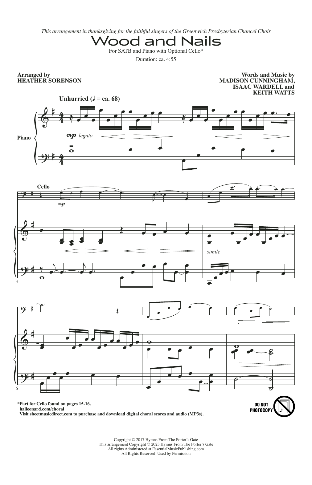 Download The Porter's Gate Wood And Nails (arr. Heather Sorenson) Sheet Music and learn how to play SATB Choir PDF digital score in minutes