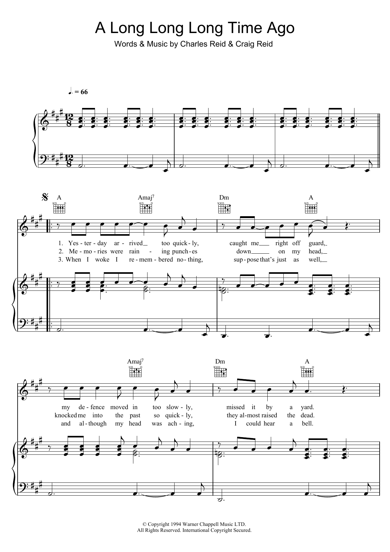 Download The Proclaimers A Long Long Long Time Ago Sheet Music and learn how to play Piano, Vocal & Guitar (Right-Hand Melody) PDF digital score in minutes