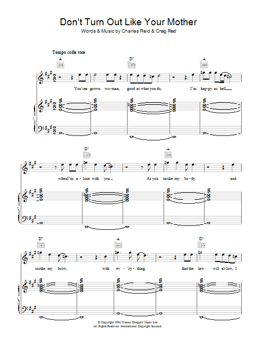 Download The Proclaimers Don't Turn Out Like Your Mother Sheet Music and learn how to play Piano, Vocal & Guitar (Right-Hand Melody) PDF digital score in minutes