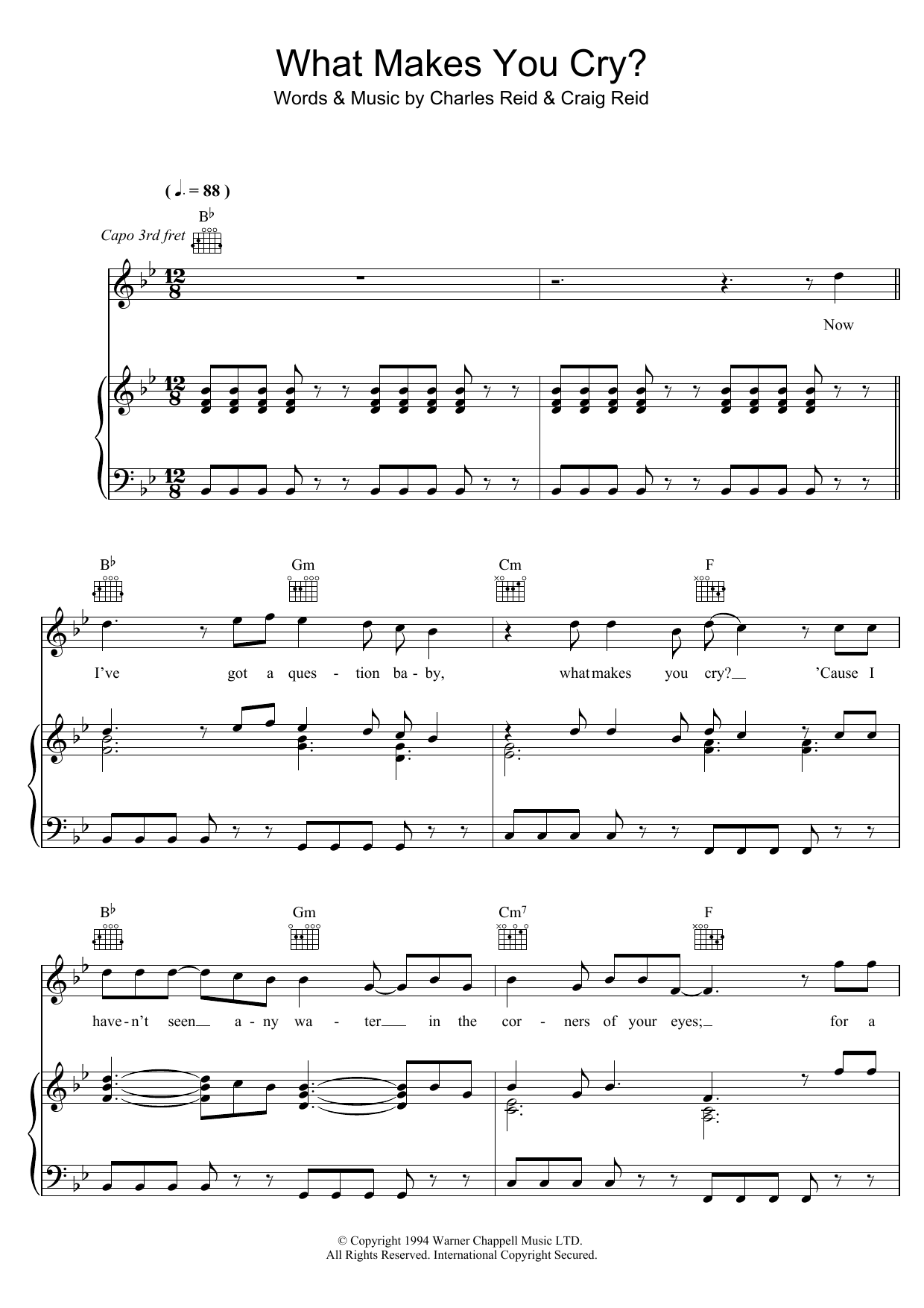 Download The Proclaimers What Makes You Cry Sheet Music and learn how to play Piano, Vocal & Guitar (Right-Hand Melody) PDF digital score in minutes