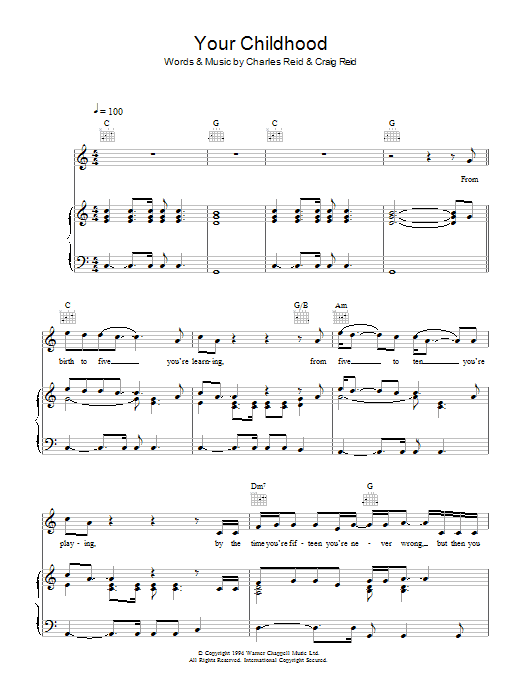 Download The Proclaimers Your Childhood Sheet Music and learn how to play Piano, Vocal & Guitar (Right-Hand Melody) PDF digital score in minutes