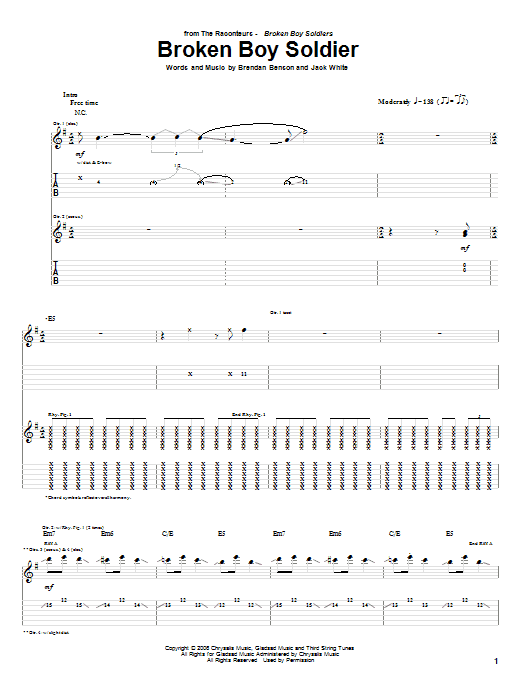 Download The Raconteurs Broken Boy Soldier Sheet Music and learn how to play Guitar Tab PDF digital score in minutes