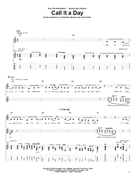 Download The Raconteurs Call It A Day Sheet Music and learn how to play Guitar Tab PDF digital score in minutes